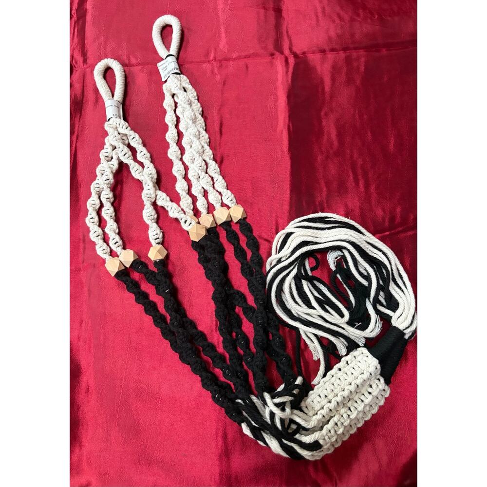2 Macrame Plant Hanger by Ashland with Wood Beads, Black and Natural White